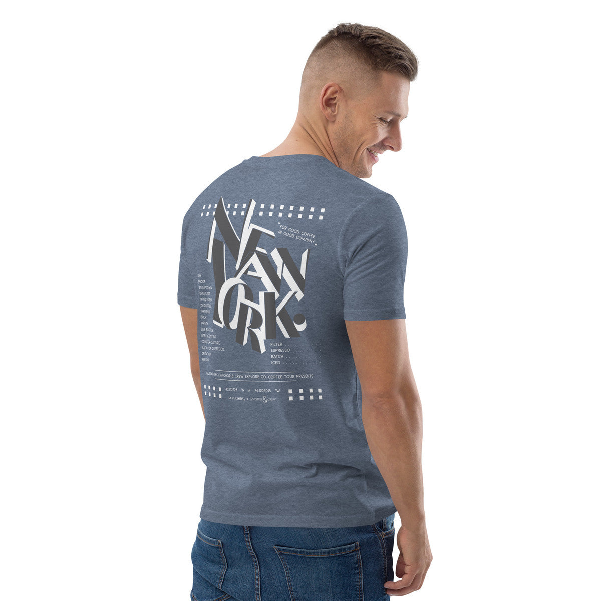 ANCHOR & CREW x GUSTATORY New York Coffee Scene Organic Cotton Embroidered T-Shirt 