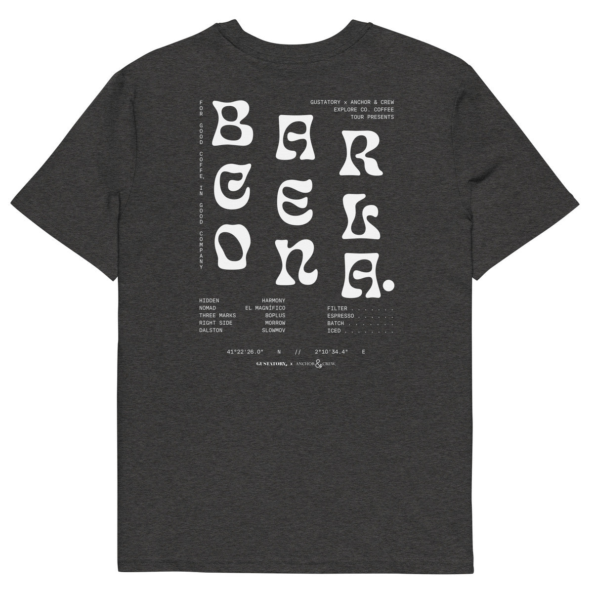ANCHOR & CREW x GUSTATORY Barcelona Coffee Scene Organic Cotton Embroidered T-Shirt