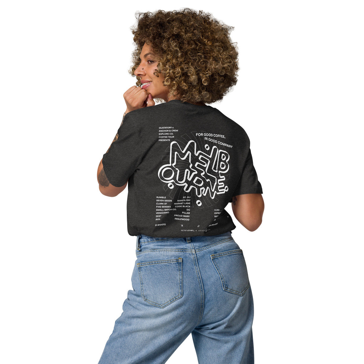 ANCHOR & CREW x GUSTATORY Melbourne Coffee Scene Organic Cotton Embroidered T-Shirt 