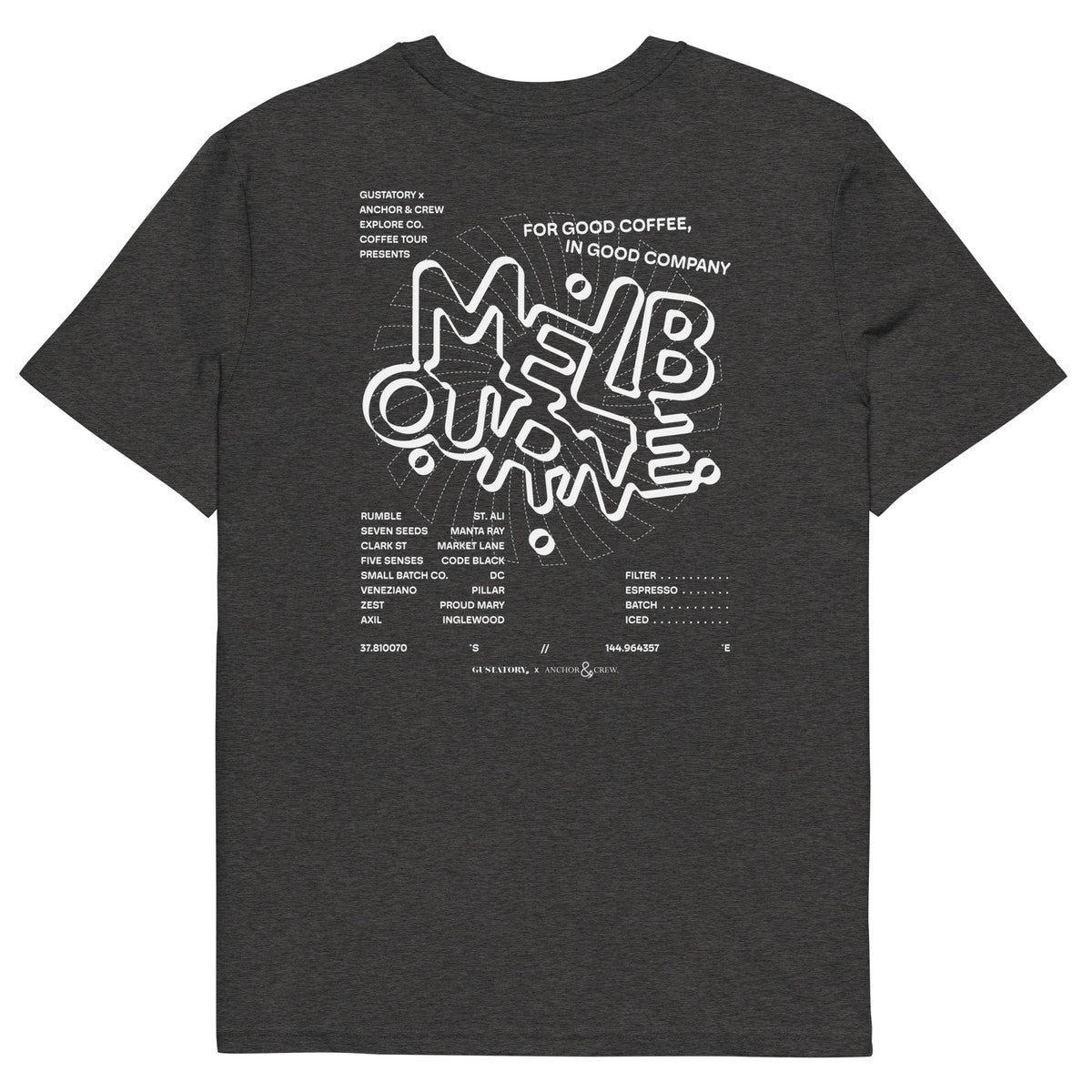ANCHOR & CREW x GUSTATORY Melbourne Coffee Scene Organic Cotton Embroidered T-Shirt 