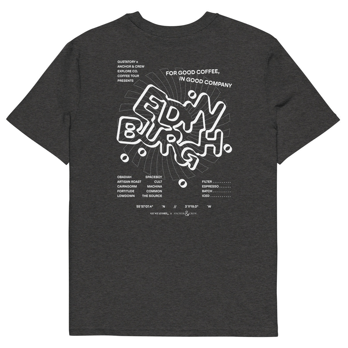 ANCHOR & CREW x GUSTATORY Edinburgh Coffee Scene Organic Cotton Embroidered T-Shirt