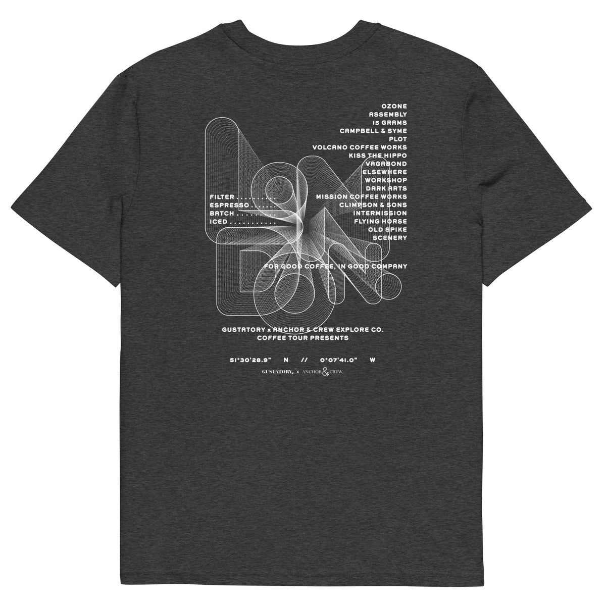 ANCHOR & CREW x GUSTATORY London Coffee Scene Organic Cotton Embroidered T-Shirt