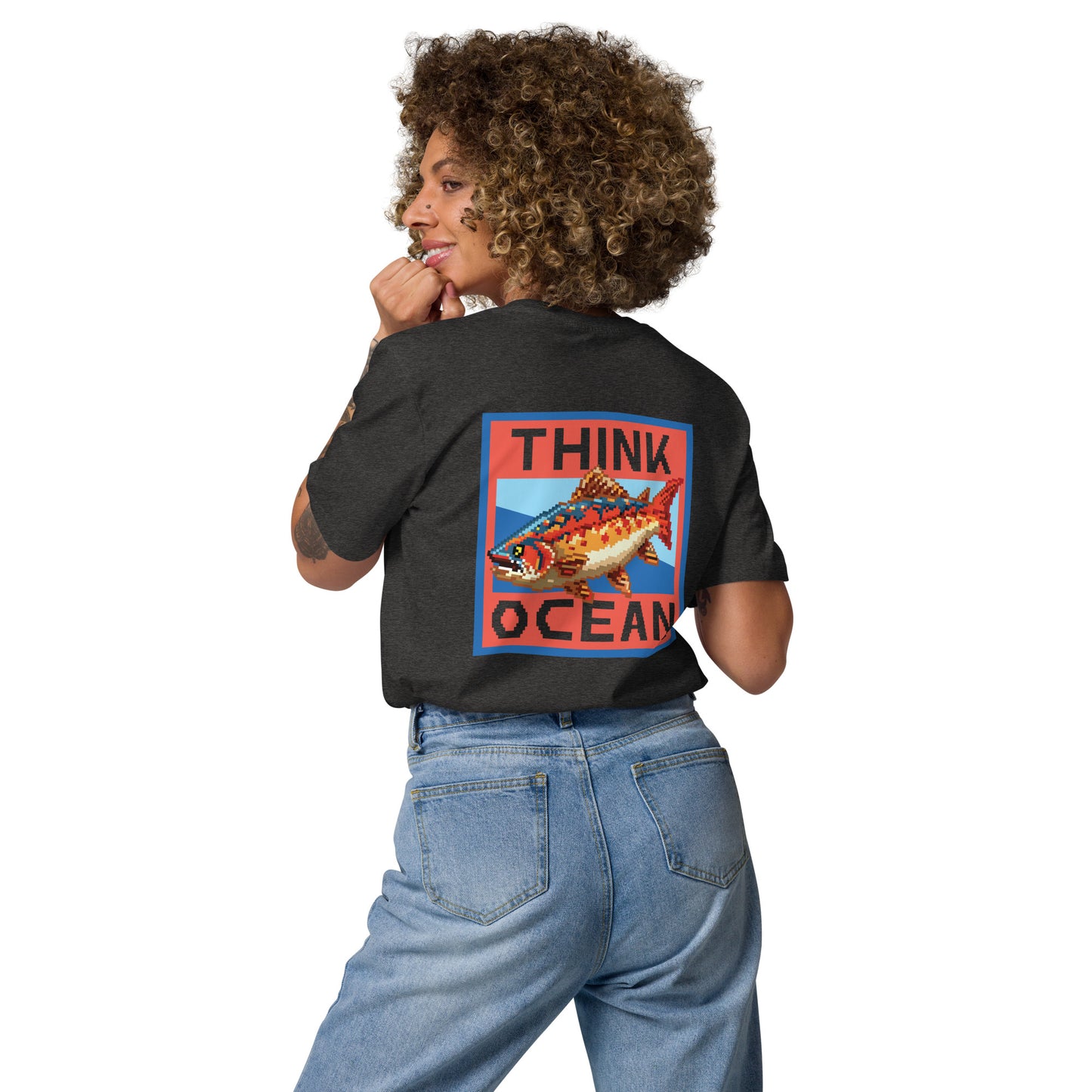 Think Ocean Fish Pixel Art Organic Cotton T-Shirt