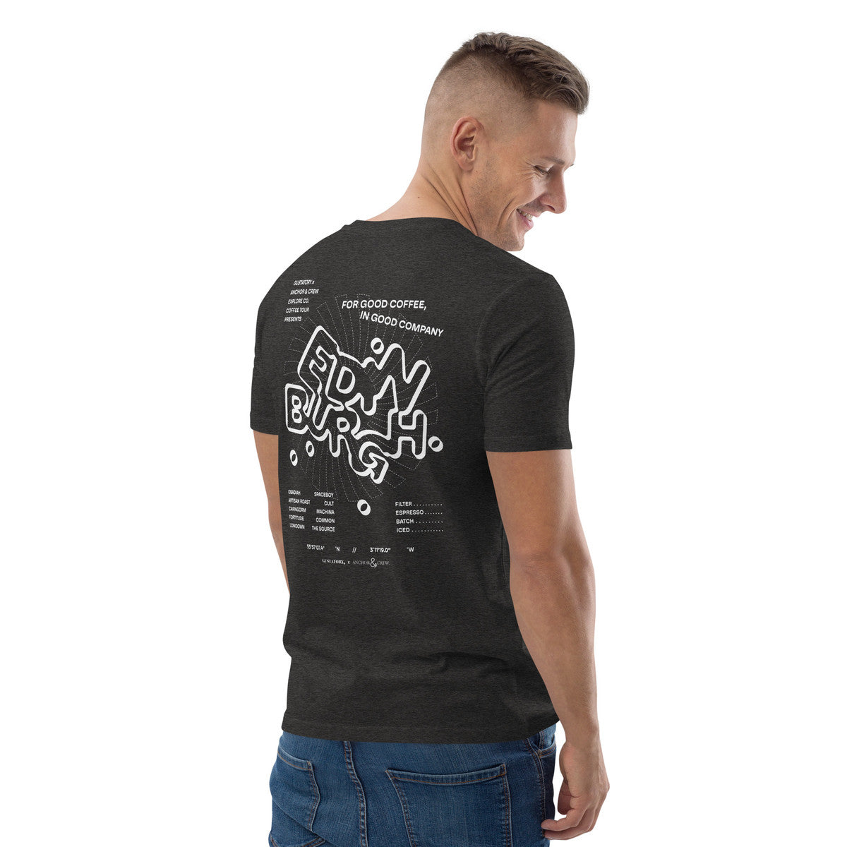 ANCHOR & CREW x GUSTATORY Edinburgh Coffee Scene Organic Cotton Embroidered T-Shirt