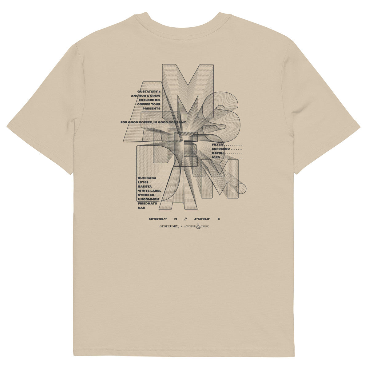ANCHOR & CREW x GUSTATORY Amsterdam Coffee Scene Organic Cotton Embroidered T-Shirt