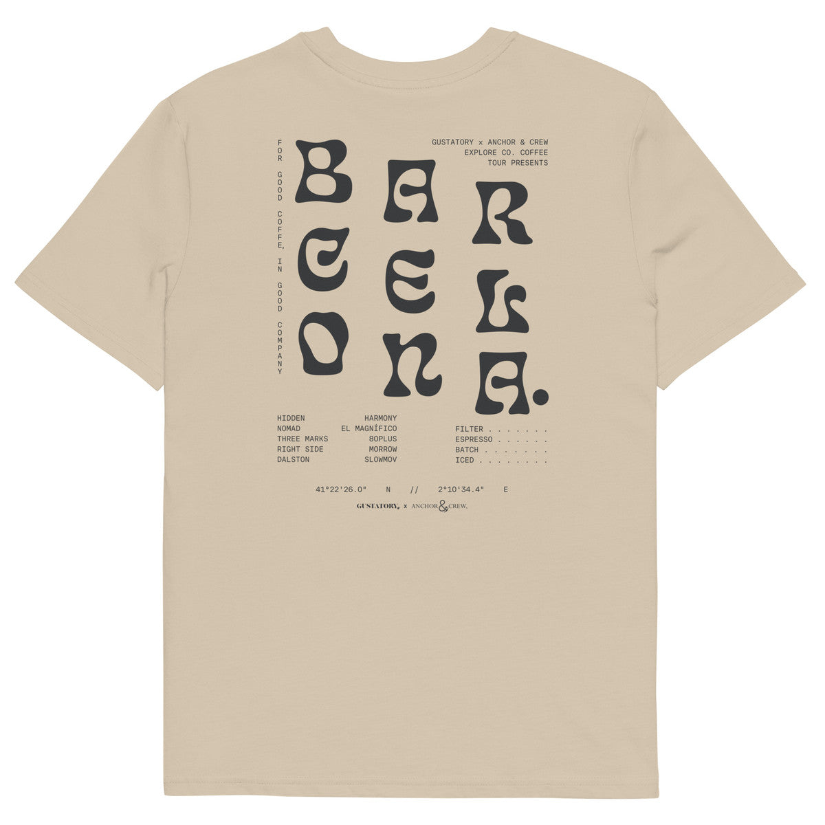 ANCHOR & CREW x GUSTATORY Barcelona Coffee Scene Organic Cotton Embroidered T-Shirt