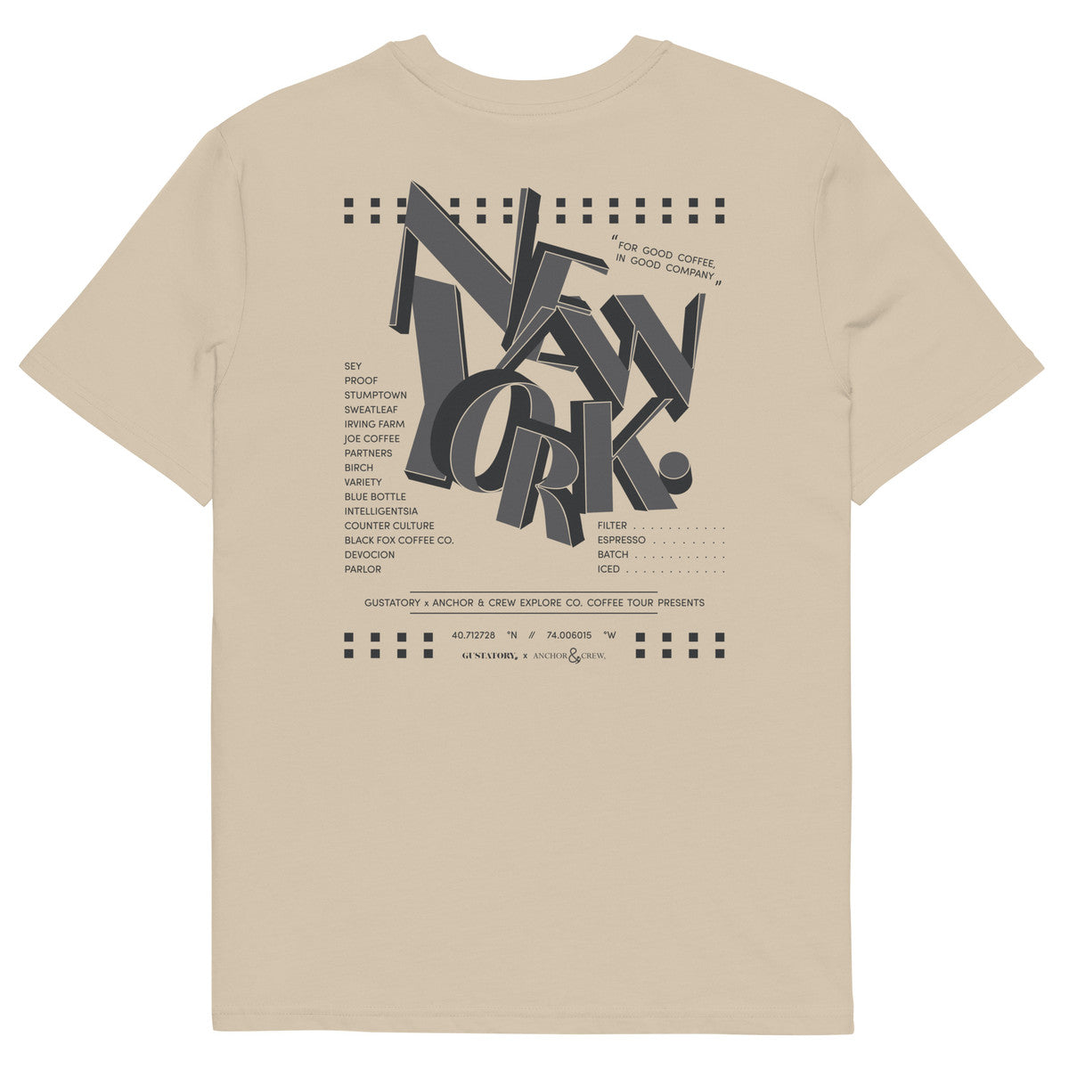 ANCHOR & CREW x GUSTATORY New York Coffee Scene Organic Cotton Embroidered T-Shirt 