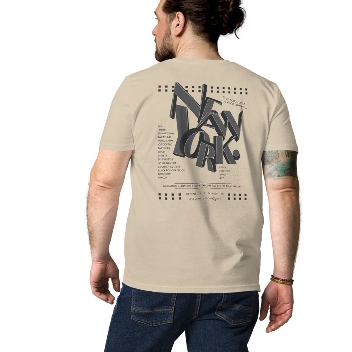 ANCHOR & CREW x GUSTATORY New York Coffee Scene Organic Cotton Embroidered T-Shirt 