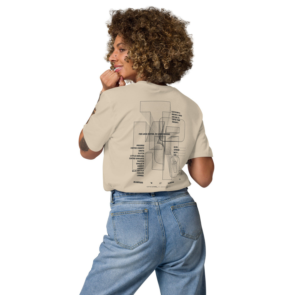 ANCHOR & CREW x GUSTATORY Tokyo Coffee Scene Organic Cotton Embroidered T-Shirt