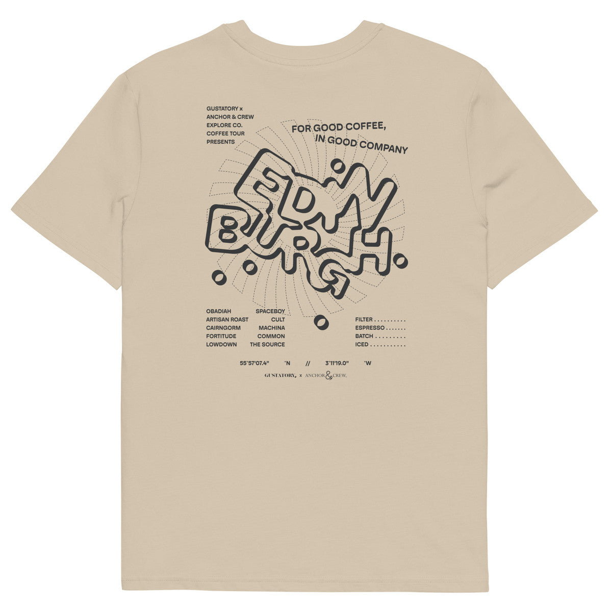 ANCHOR & CREW x GUSTATORY Edinburgh Coffee Scene Organic Cotton Embroidered T-Shirt