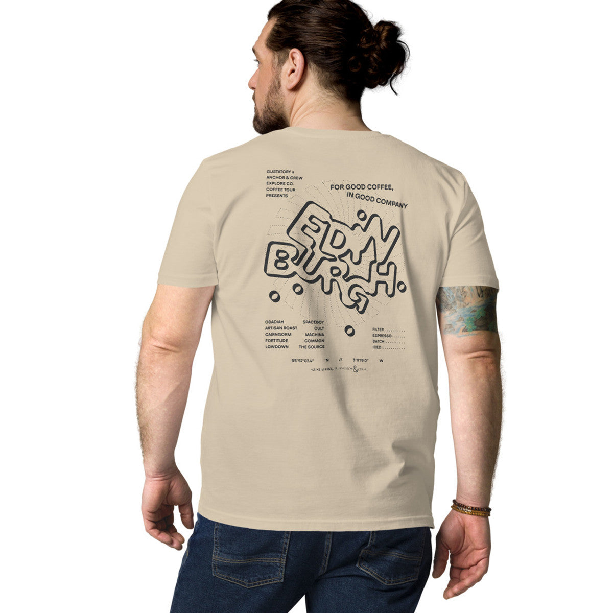 ANCHOR & CREW x GUSTATORY Edinburgh Coffee Scene Organic Cotton Embroidered T-Shirt