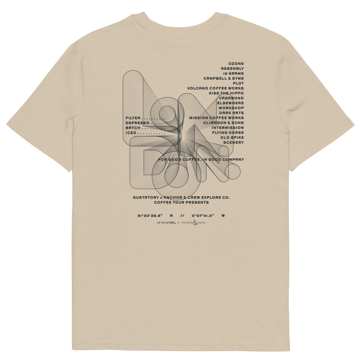 ANCHOR & CREW x GUSTATORY London Coffee Scene Organic Cotton Embroidered T-Shirt