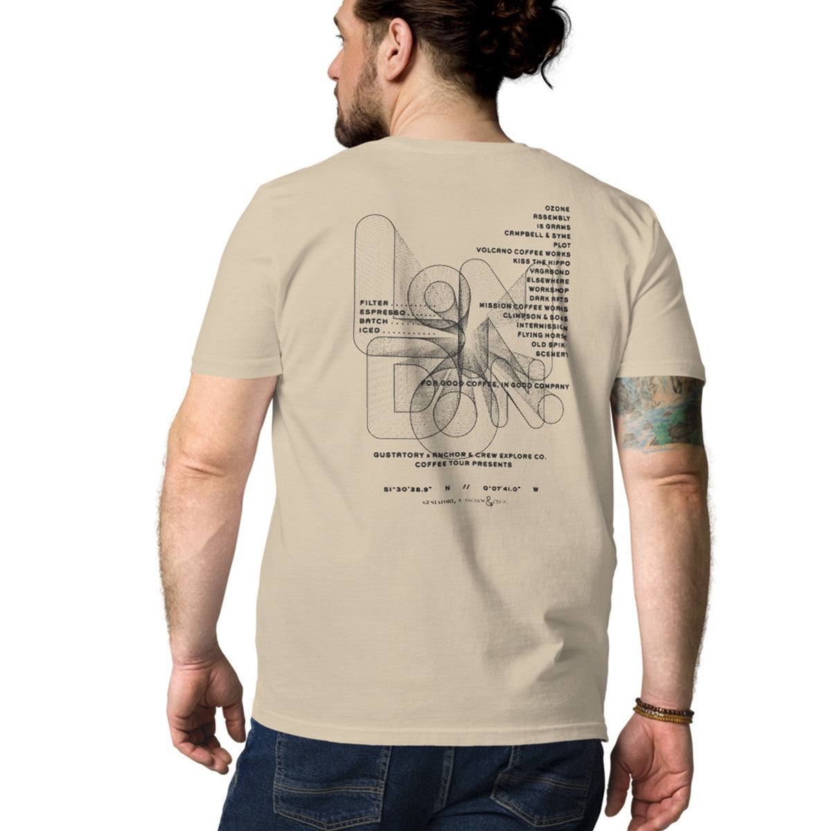 ANCHOR & CREW x GUSTATORY London Coffee Scene Organic Cotton Embroidered T-Shirt