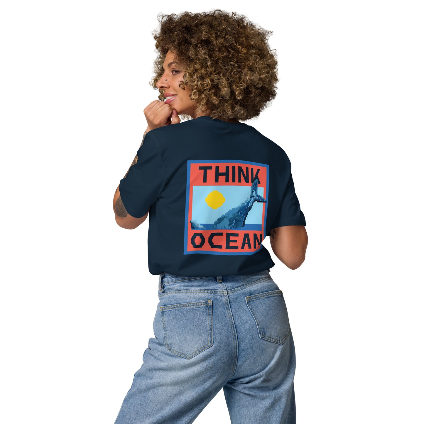Think Ocean Whale Pixel Art Organic Cotton T-Shirt