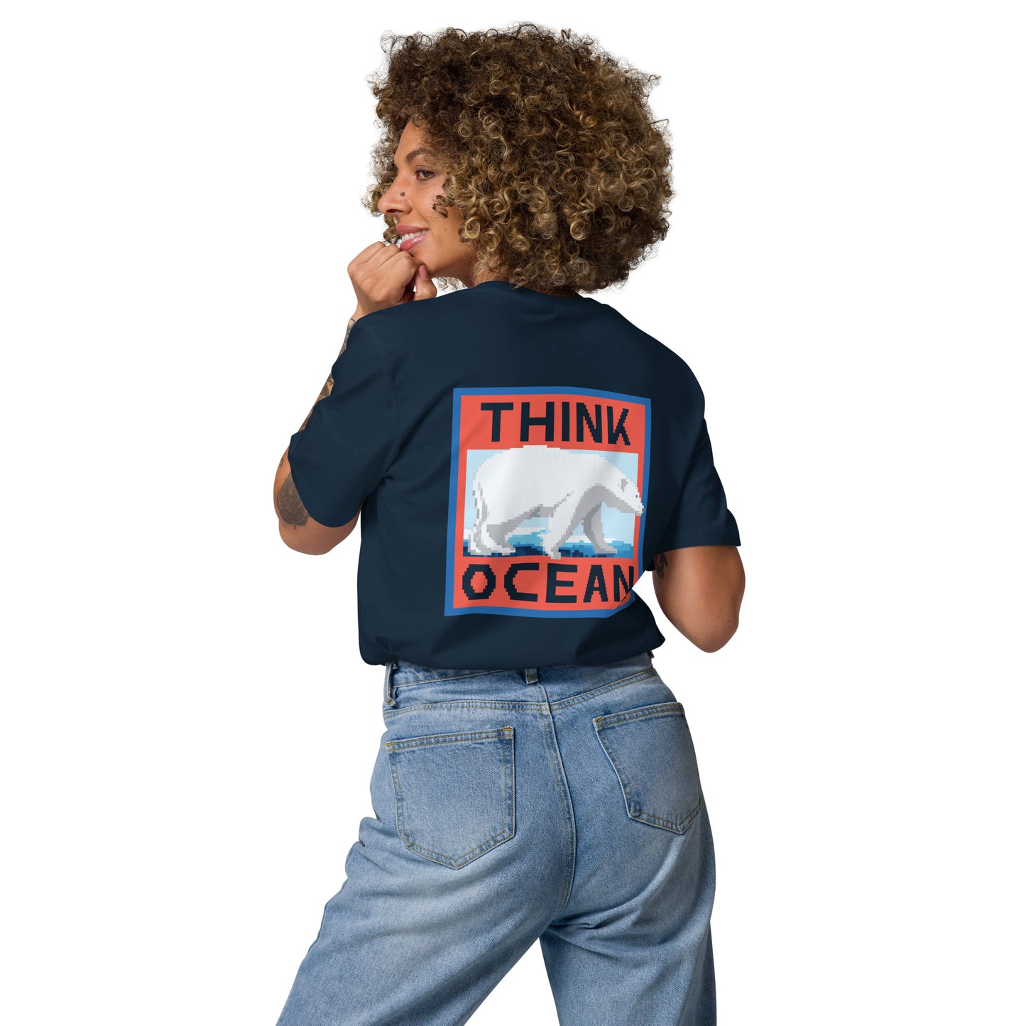 Think Ocean Polar Bear Pixel Art Organic Cotton T-Shirt