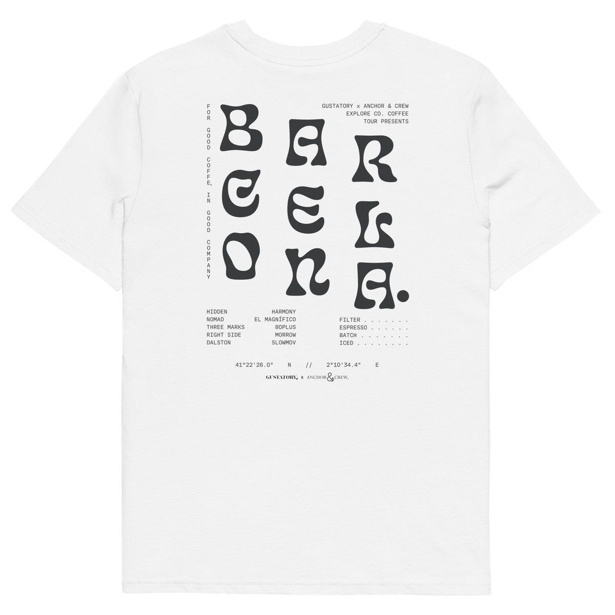 ANCHOR & CREW x GUSTATORY Barcelona Coffee Scene Organic Cotton Embroidered T-Shirt