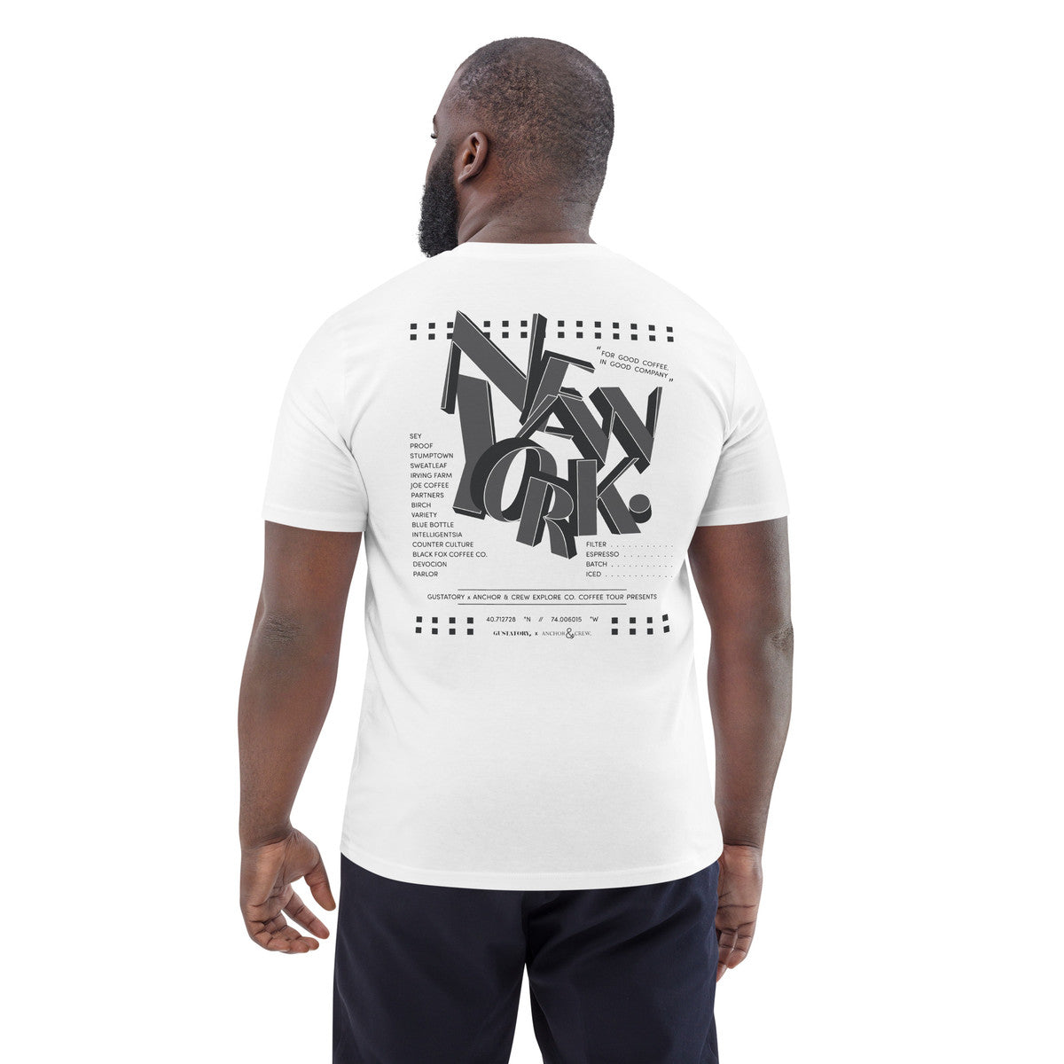 ANCHOR & CREW x GUSTATORY New York Coffee Scene Organic Cotton Embroidered T-Shirt 