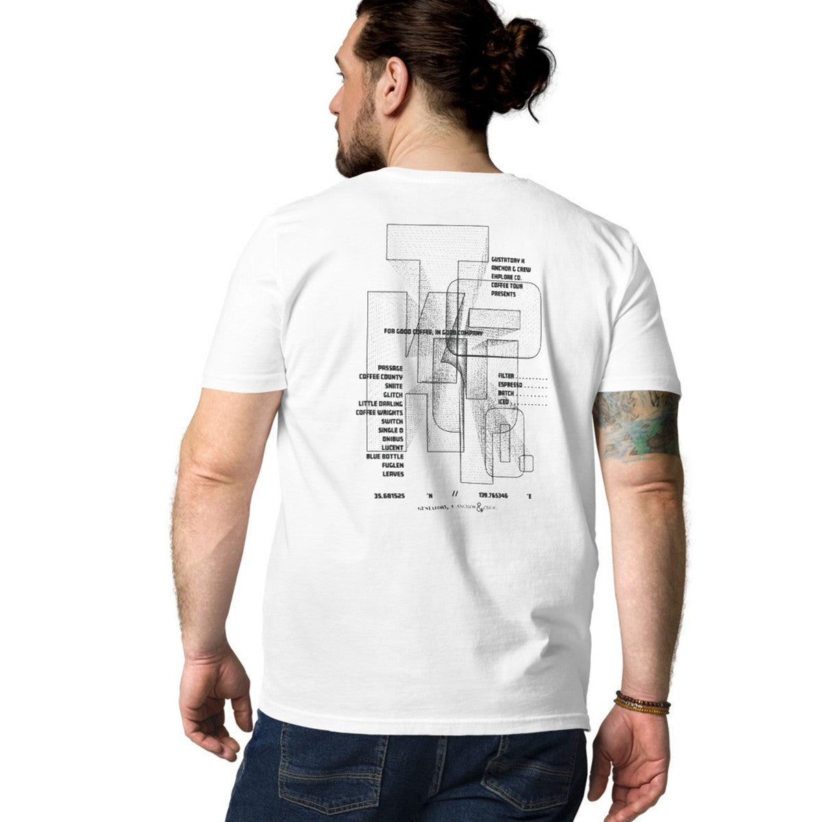 ANCHOR & CREW x GUSTATORY Tokyo Coffee Scene Organic Cotton Embroidered T-Shirt
