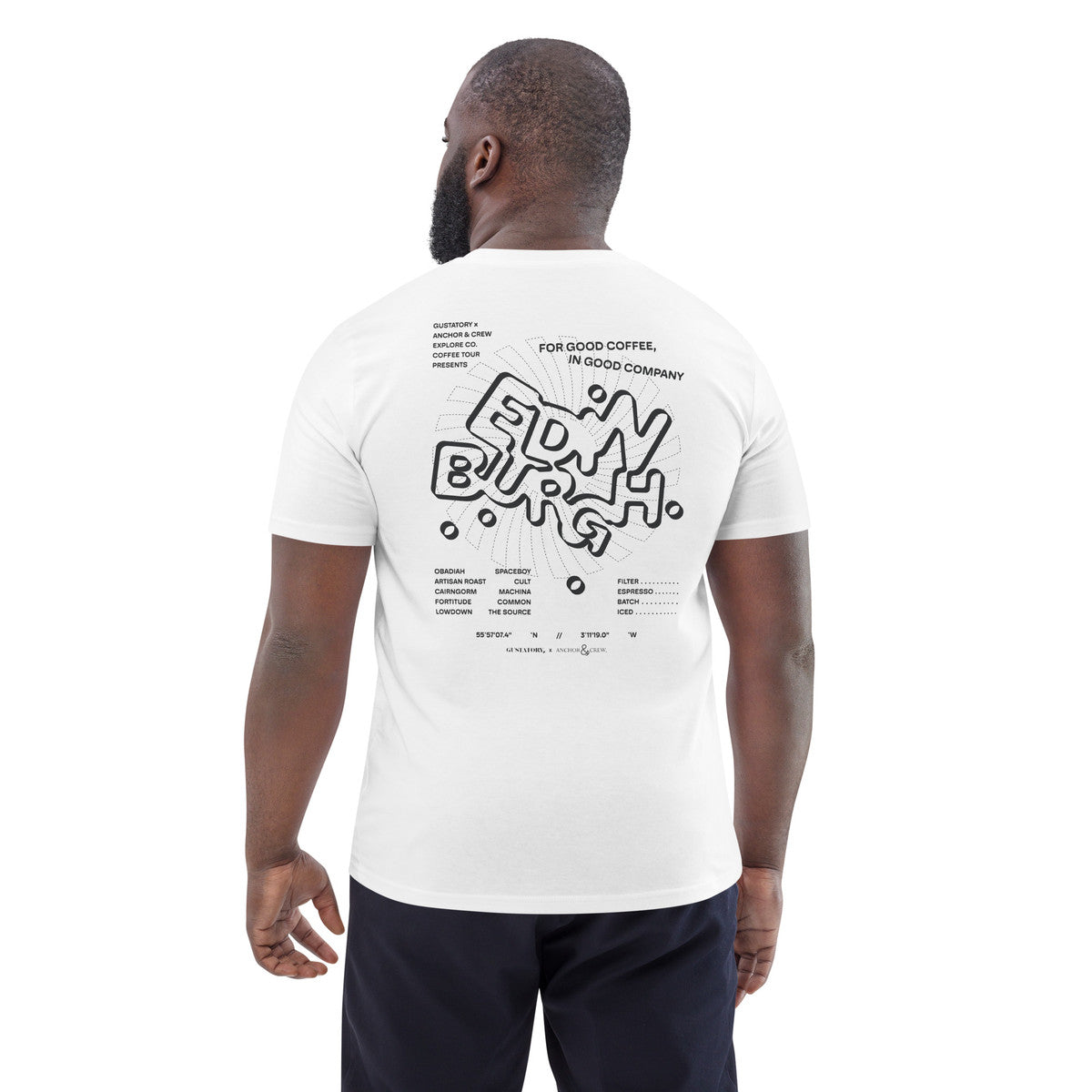 ANCHOR & CREW x GUSTATORY Edinburgh Coffee Scene Organic Cotton Embroidered T-Shirt