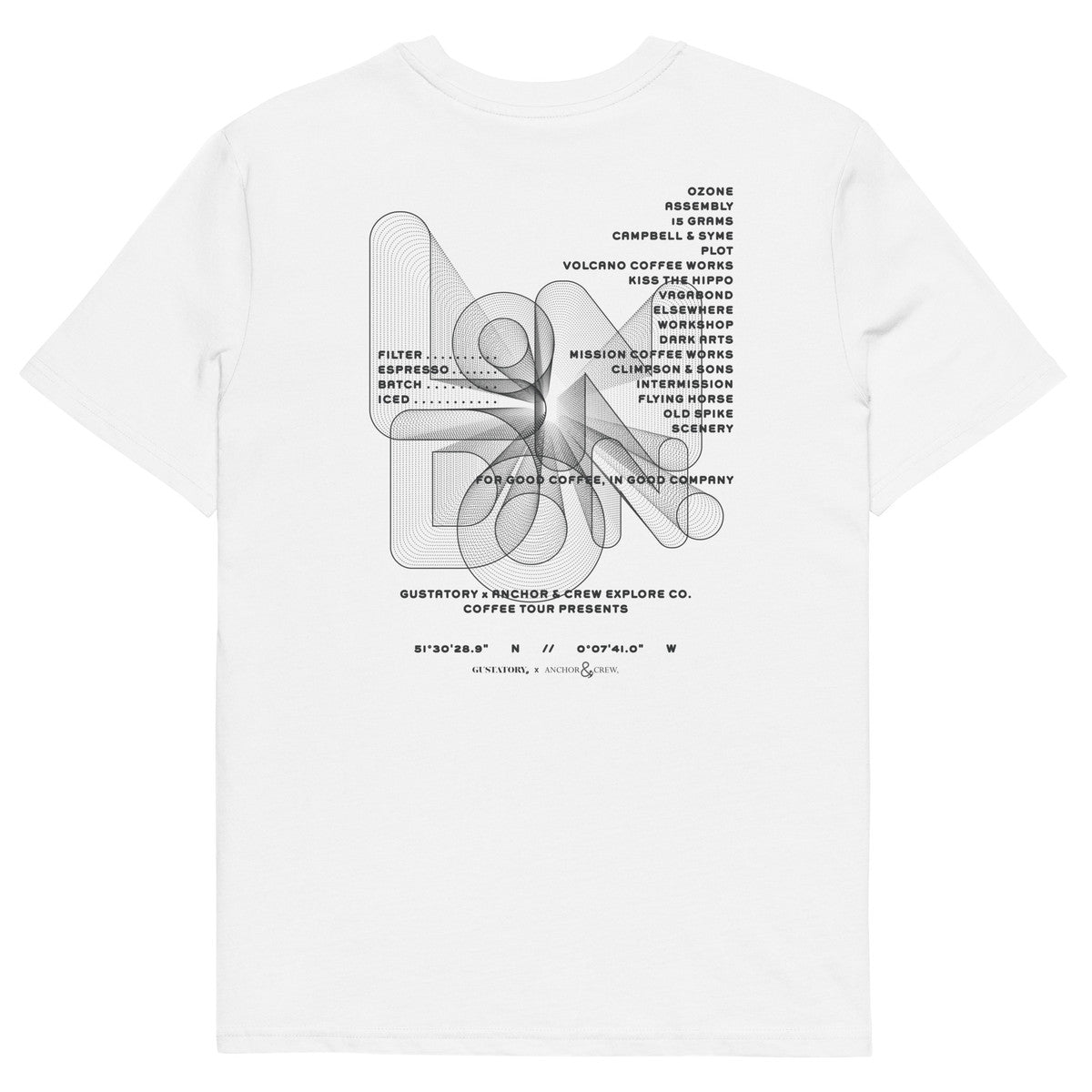 ANCHOR & CREW x GUSTATORY London Coffee Scene Organic Cotton Embroidered T-Shirt