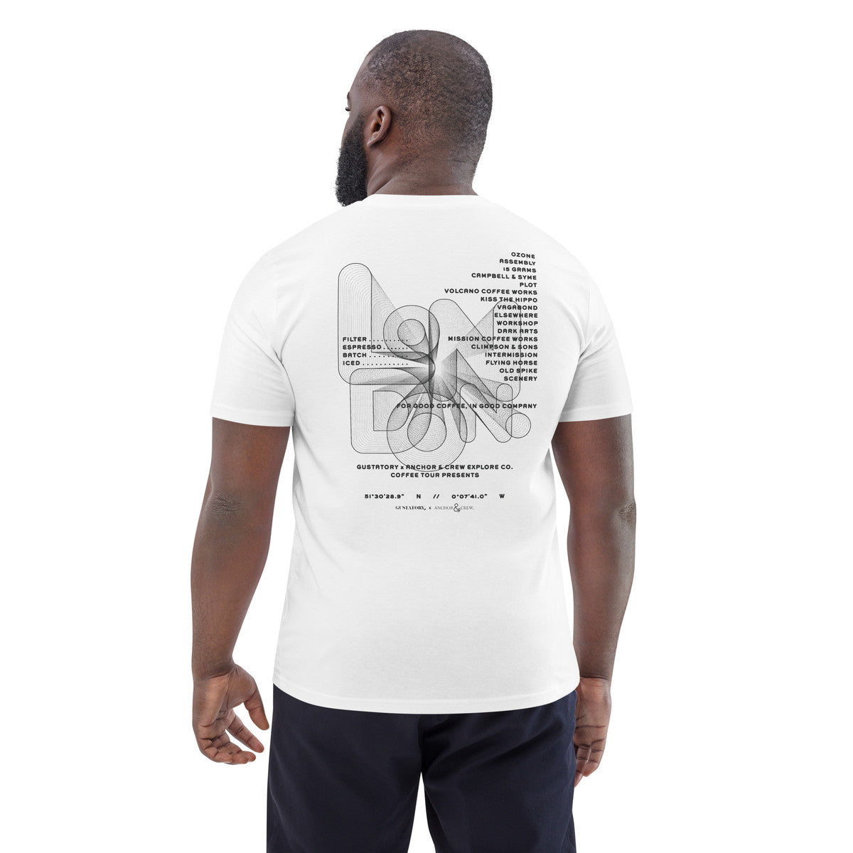ANCHOR & CREW x GUSTATORY London Coffee Scene Organic Cotton Embroidered T-Shirt