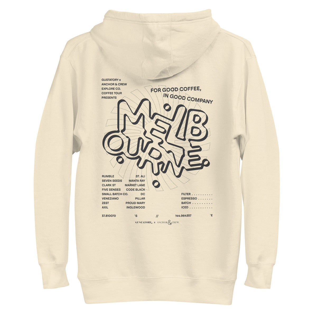 ANCHOR & CREW x GUSTATORY Melbourne Coffee Scene Cotton Blend Embroidered Hoodie
