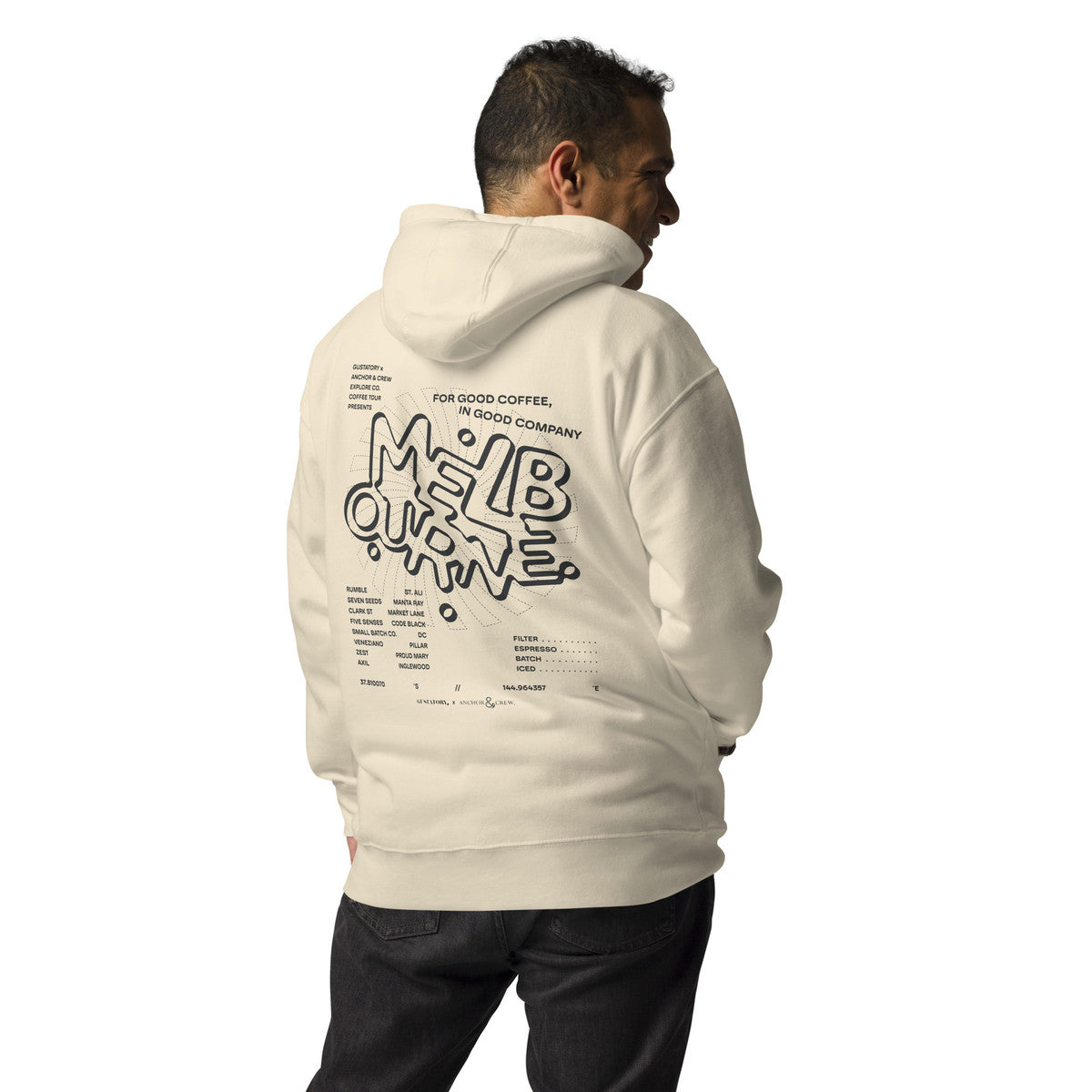 ANCHOR & CREW x GUSTATORY Melbourne Coffee Scene Cotton Blend Embroidered Hoodie