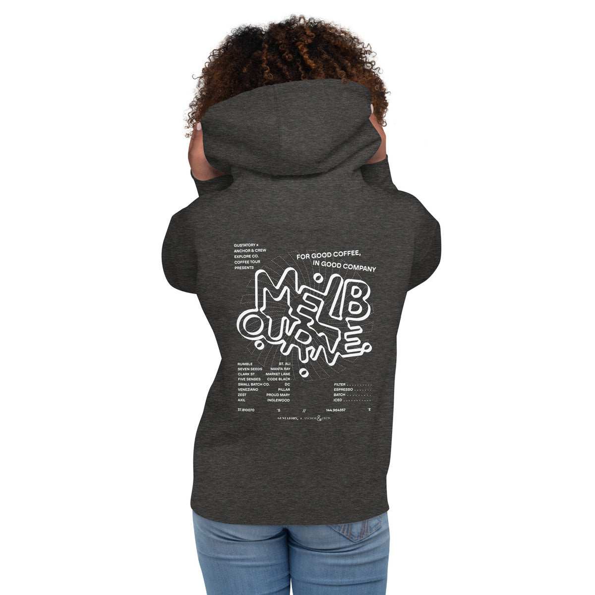 ANCHOR & CREW x GUSTATORY Melbourne Coffee Scene Cotton Blend Embroidered Hoodie