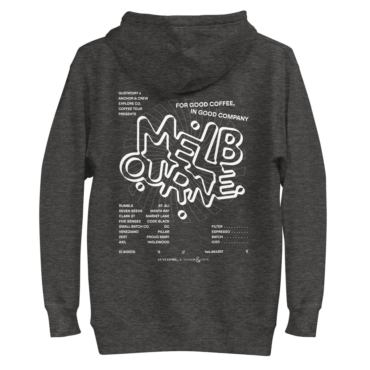 ANCHOR & CREW x GUSTATORY Melbourne Coffee Scene Cotton Blend Embroidered Hoodie