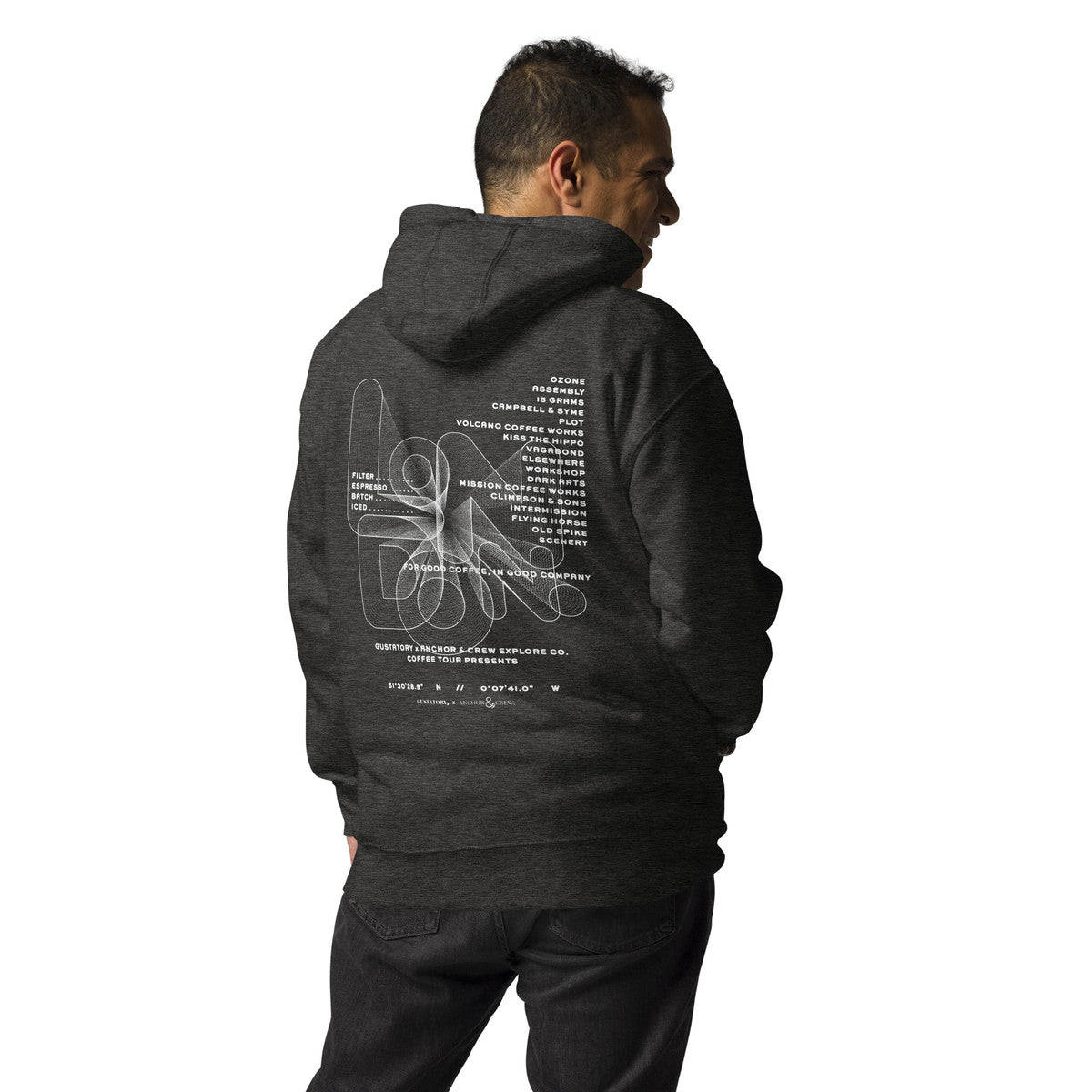 ANCHOR & CREW x GUSTATORY London Coffee Scene Cotton Blend Embroidered Hoodie