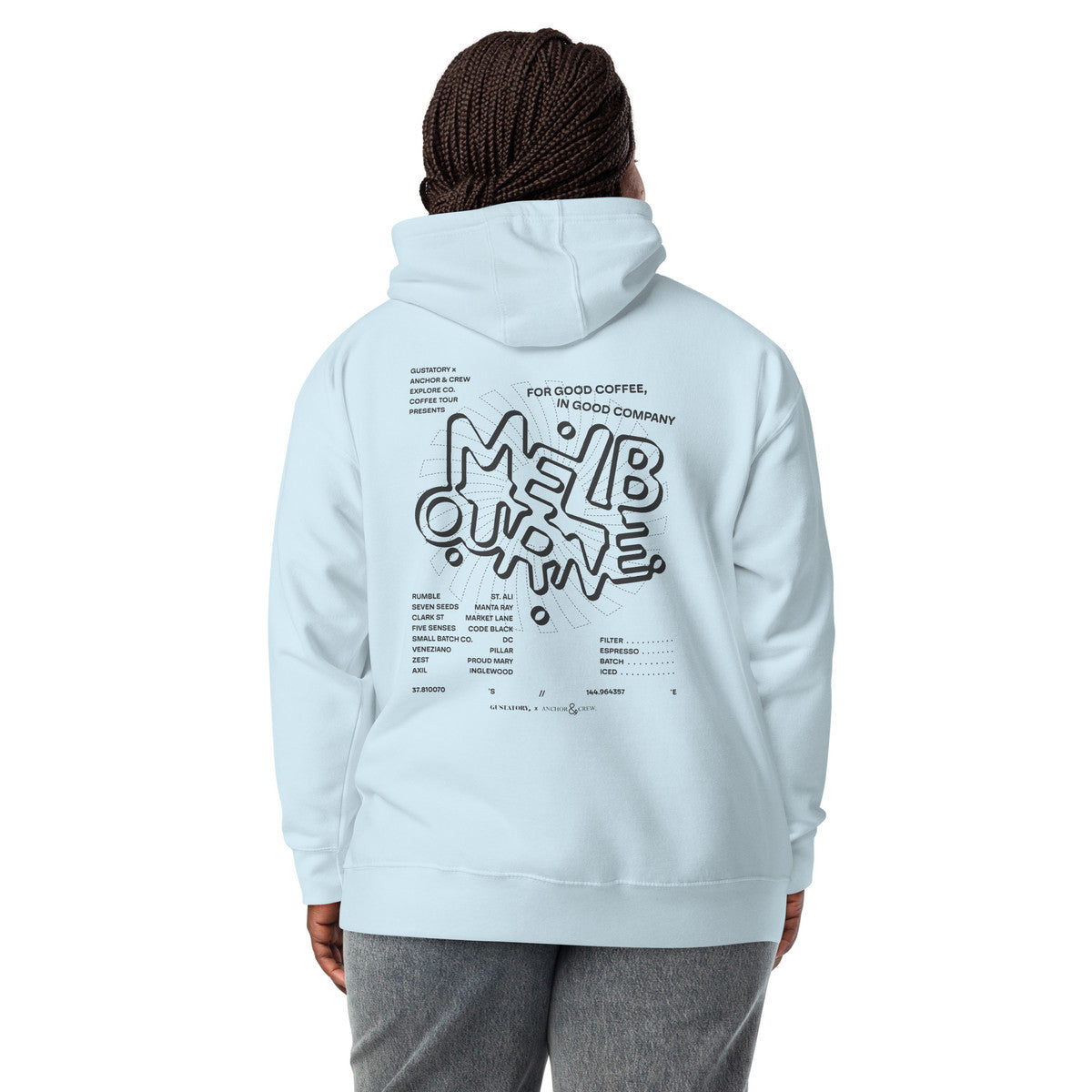 ANCHOR & CREW x GUSTATORY Melbourne Coffee Scene Cotton Blend Embroidered Hoodie