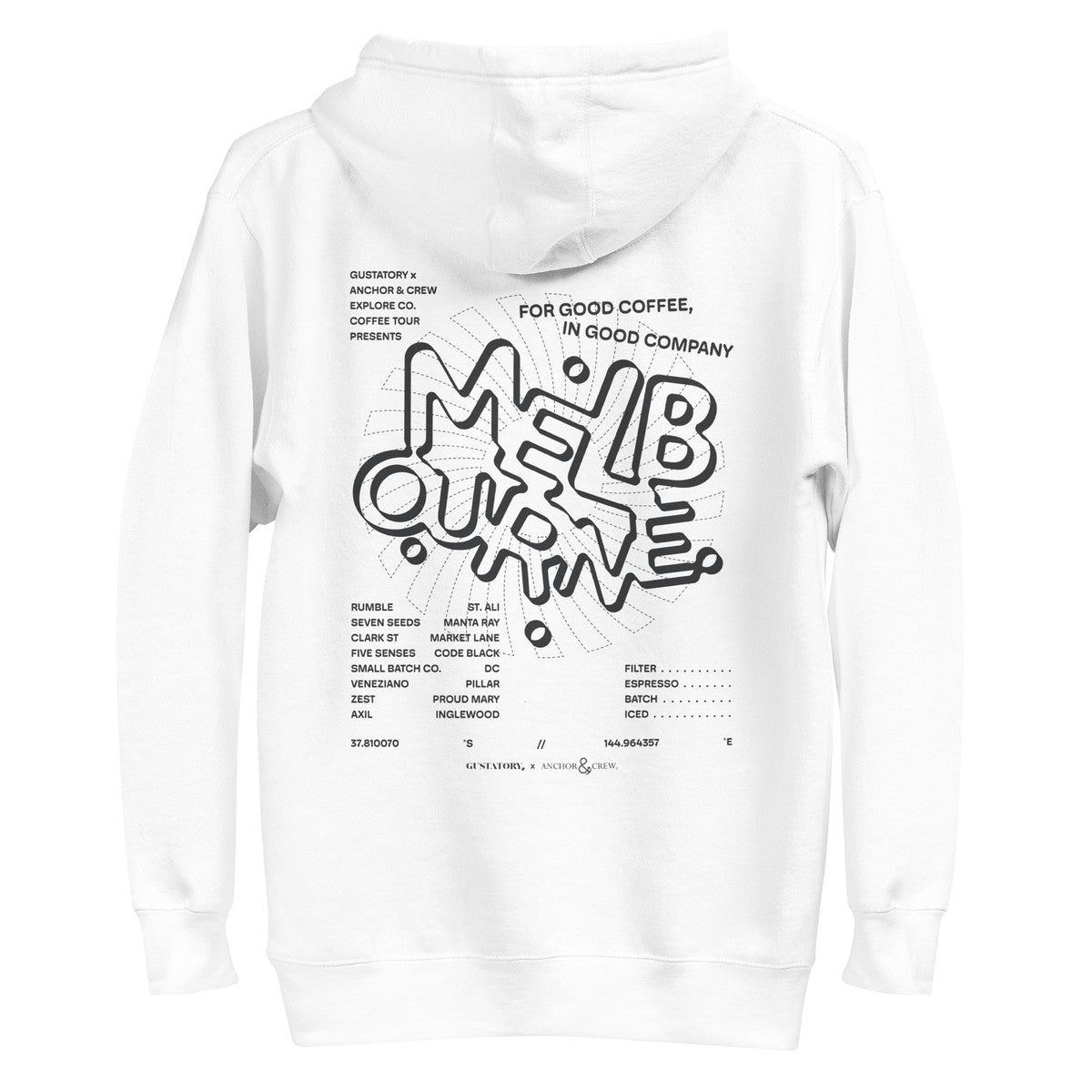 ANCHOR & CREW x GUSTATORY Melbourne Coffee Scene Cotton Blend Embroidered Hoodie