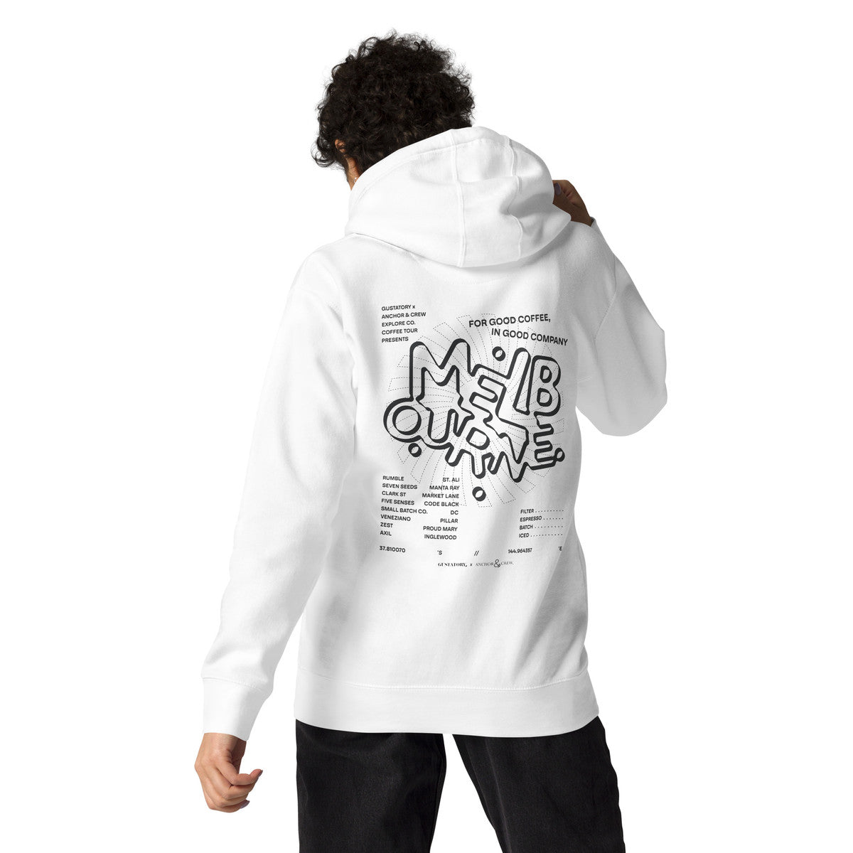 ANCHOR & CREW x GUSTATORY Melbourne Coffee Scene Cotton Blend Embroidered Hoodie