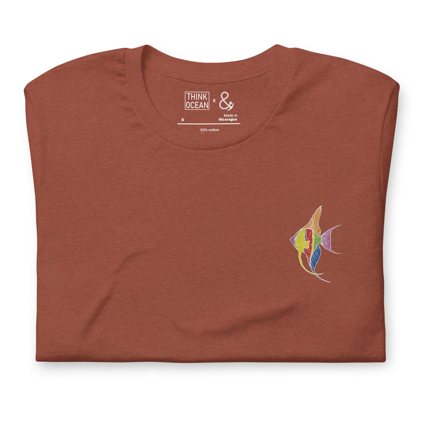 Think Ocean Fish Fluorescence Cotton Embroidered T-Shirt