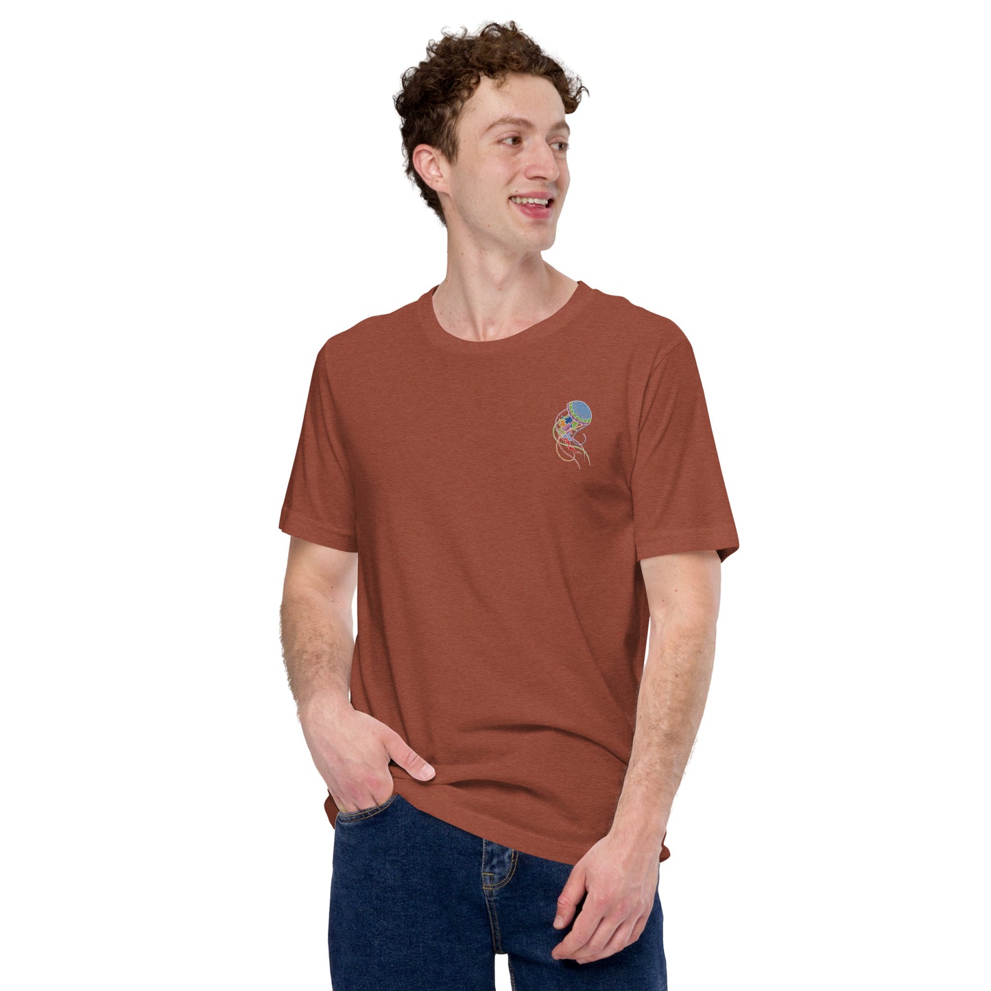 Think Ocean Jellyfish Fluorescence Cotton Embroidered T-Shirt
