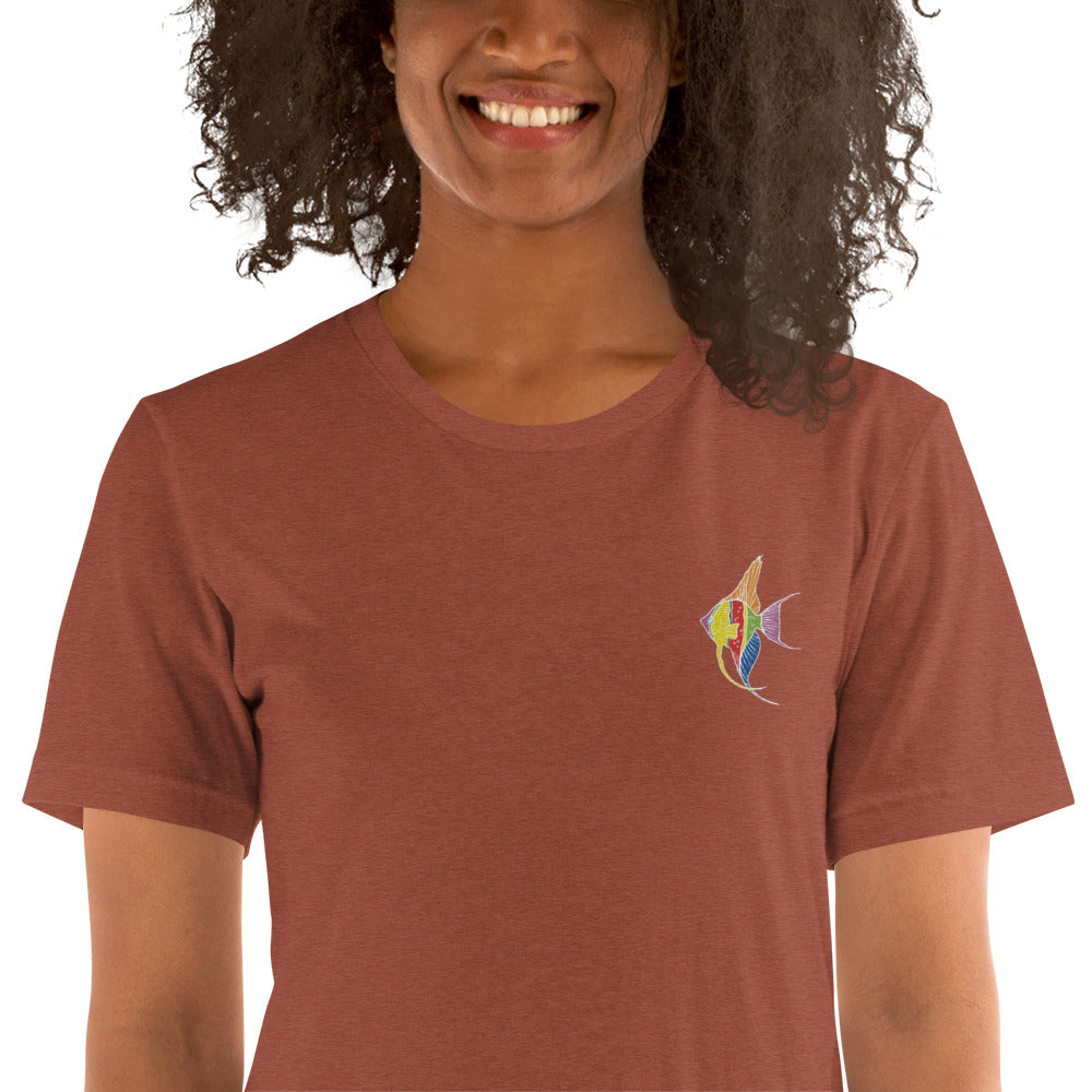 Think Ocean Fish Fluorescence Cotton Embroidered T-Shirt