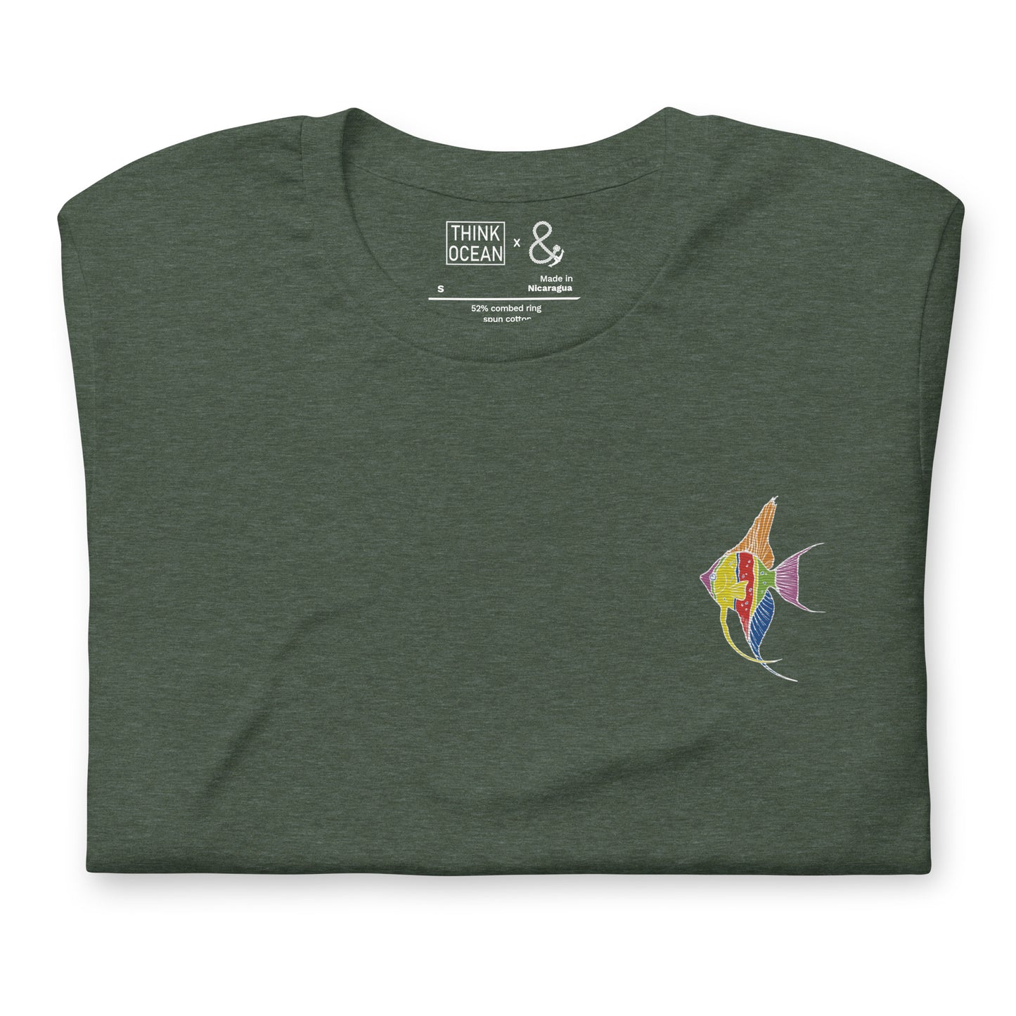Think Ocean Fish Fluorescence Cotton Embroidered T-Shirt