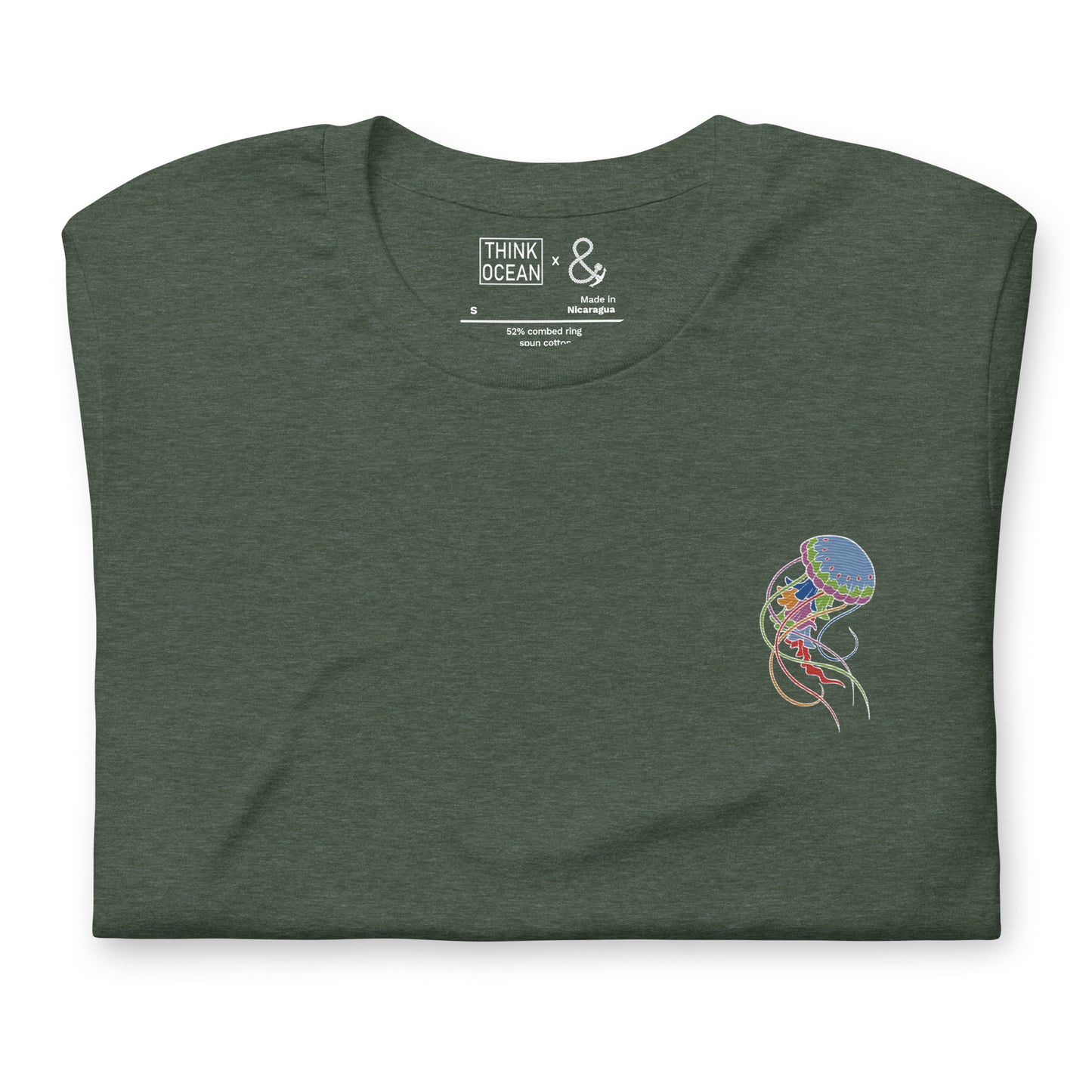 Think Ocean Jellyfish Fluorescence Cotton Embroidered T-Shirt