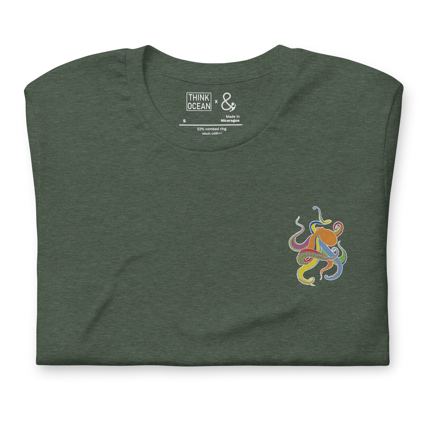Think Ocean Octopus Fluorescence Cotton Embroidered T-Shirt