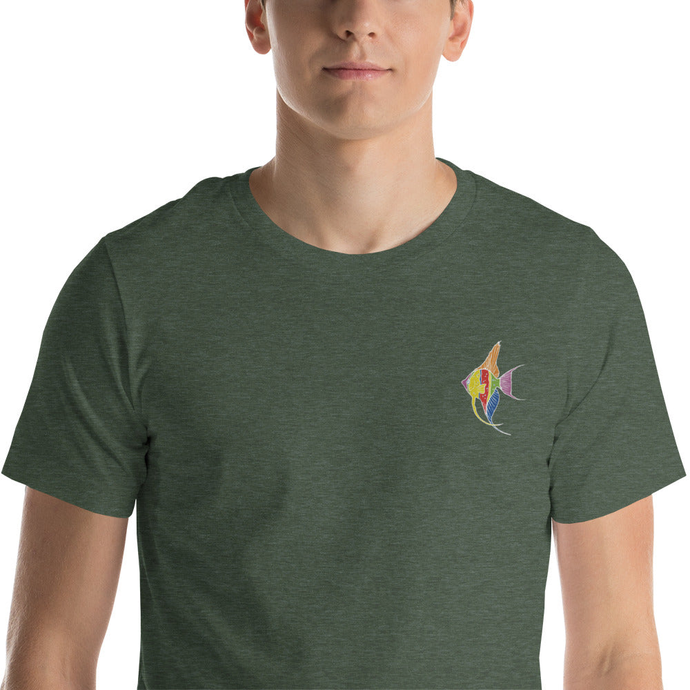Think Ocean Fish Fluorescence Cotton Embroidered T-Shirt