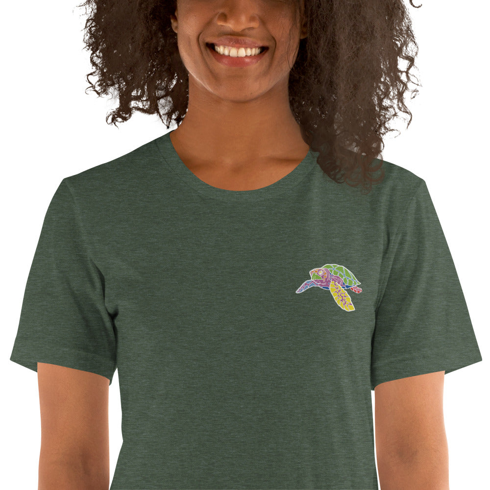 Think Ocean Turtle Fluorescence Cotton Embroidered T-Shirt
