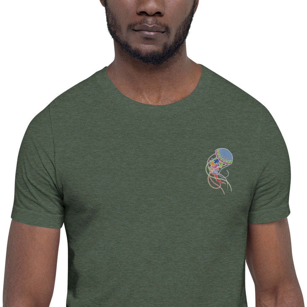 Think Ocean Jellyfish Fluorescence Cotton Embroidered T-Shirt