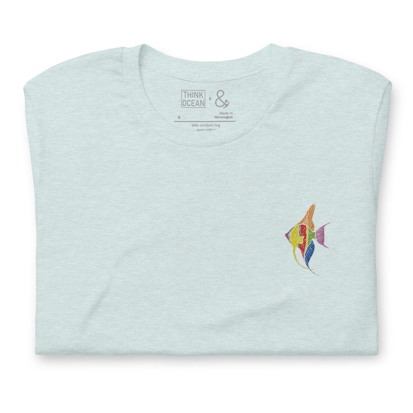 Think Ocean Fish Fluorescence Cotton Embroidered T-Shirt