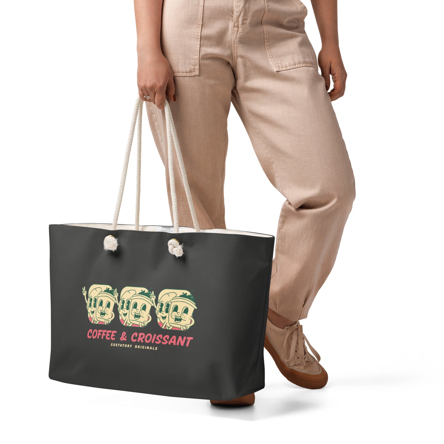 GUSTATORY Originals Coffee & Croissant Oversized Weekender Tote Bag